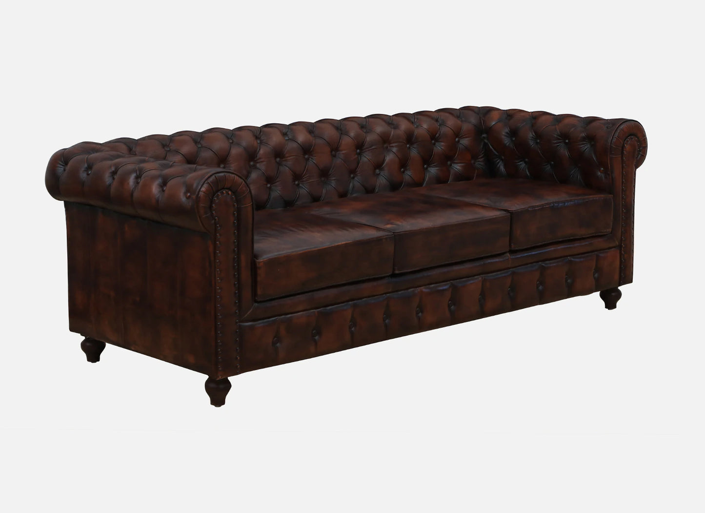 3 Seater Leather Sofa in Brown Finish