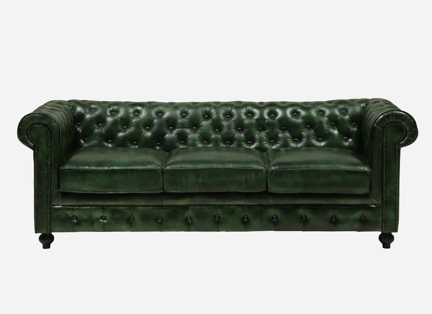 3 Seater Leather Sofa in Green Color - front view