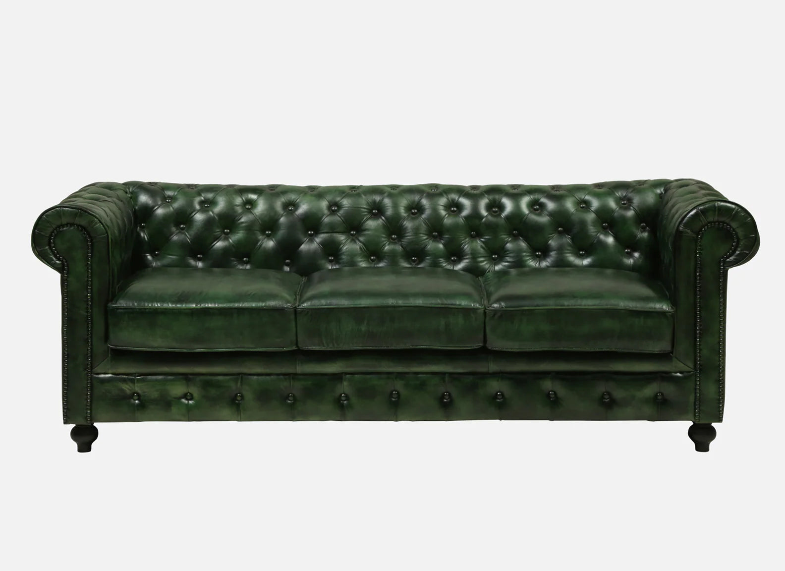 3 Seater Leather Sofa in Green Color - front view