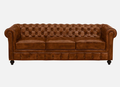 3 Seater Leather Sofa in Tan Finish - front view