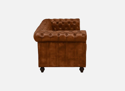 3 Seater Leather Sofa in Tan Finish - side view