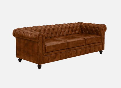 3 Seater Leather Sofa in Tan Finish
