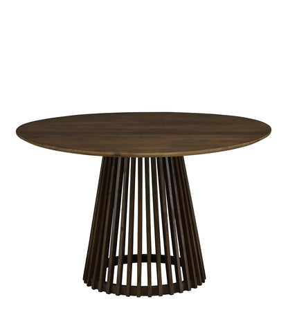 Round Dining Table with Dark Wood Top and Slatted Pedestal Base - alternate view 5