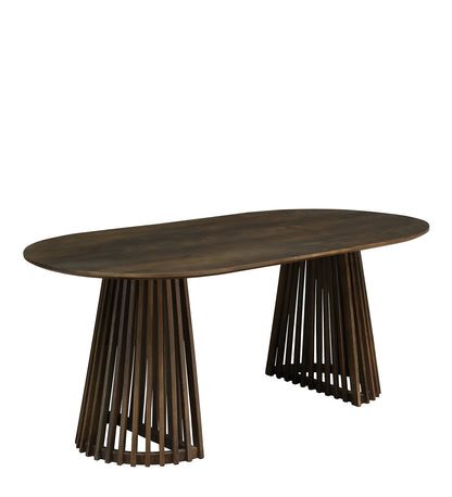 Oval Dining Table with Dark Wood Top and Dual Slatted Pedestal Bases - alternate view 4