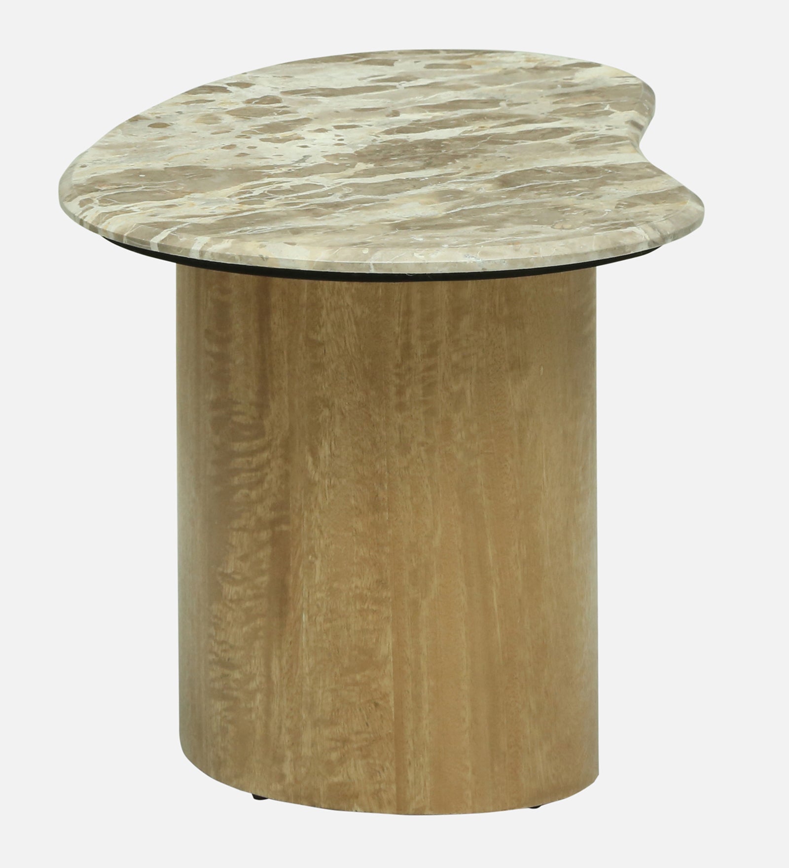 Set of 2 Organic Nesting Coffee Tables with Beige Marble Top and Mango Wood Base