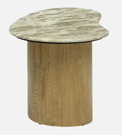 Set of 2 Organic Nesting Coffee Tables with Beige Marble Top and Mango Wood Base