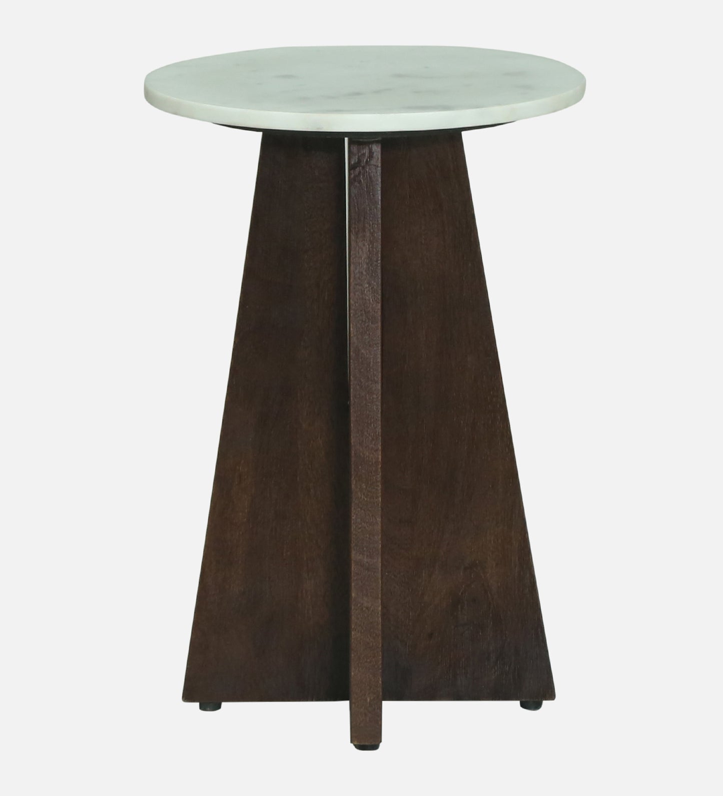 Round White Marble Side Table with Sculptural Dark Wood Pedestal Base - alternate view 2