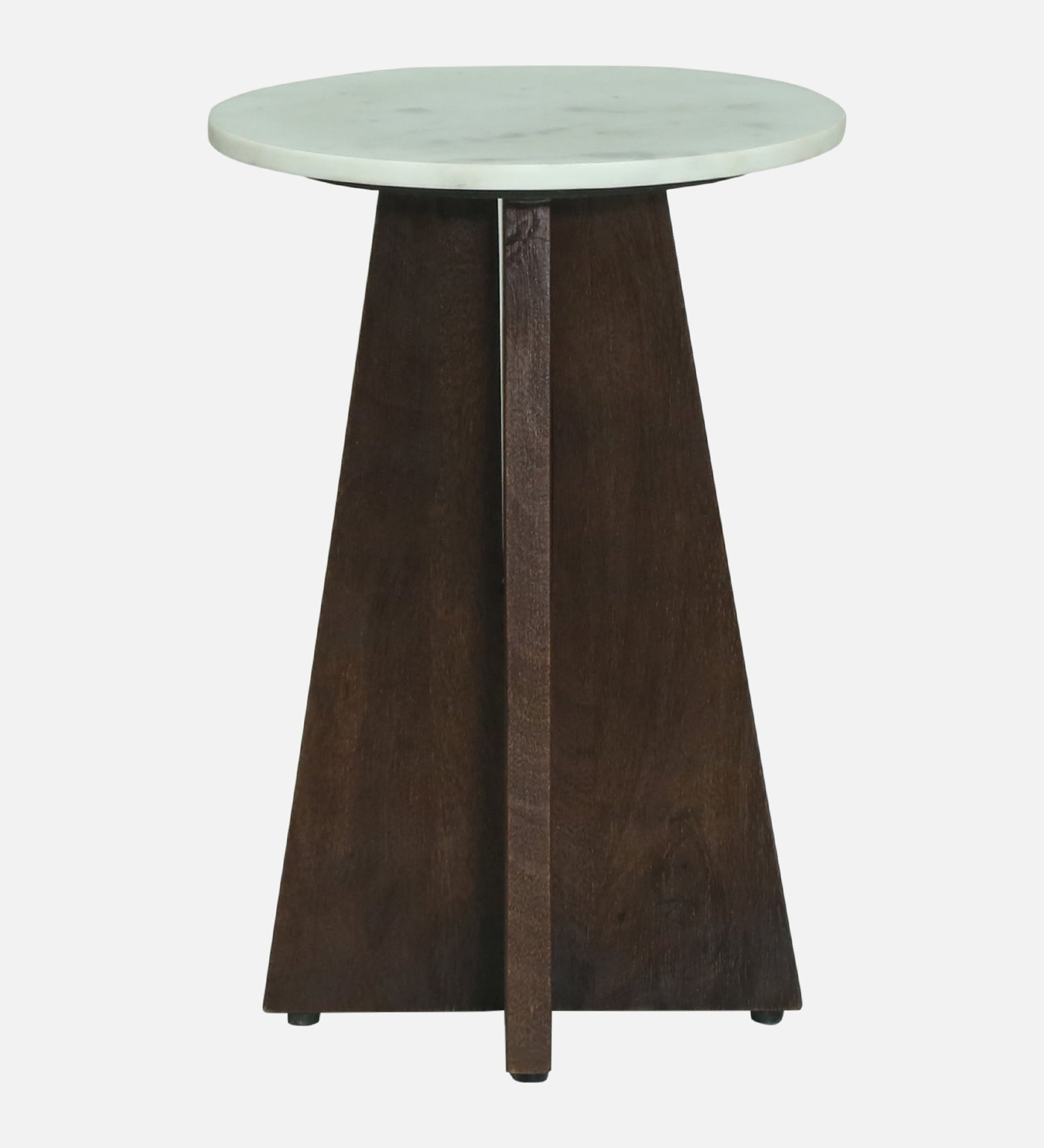 Round White Marble Side Table with Sculptural Dark Wood Pedestal Base - alternate view 2