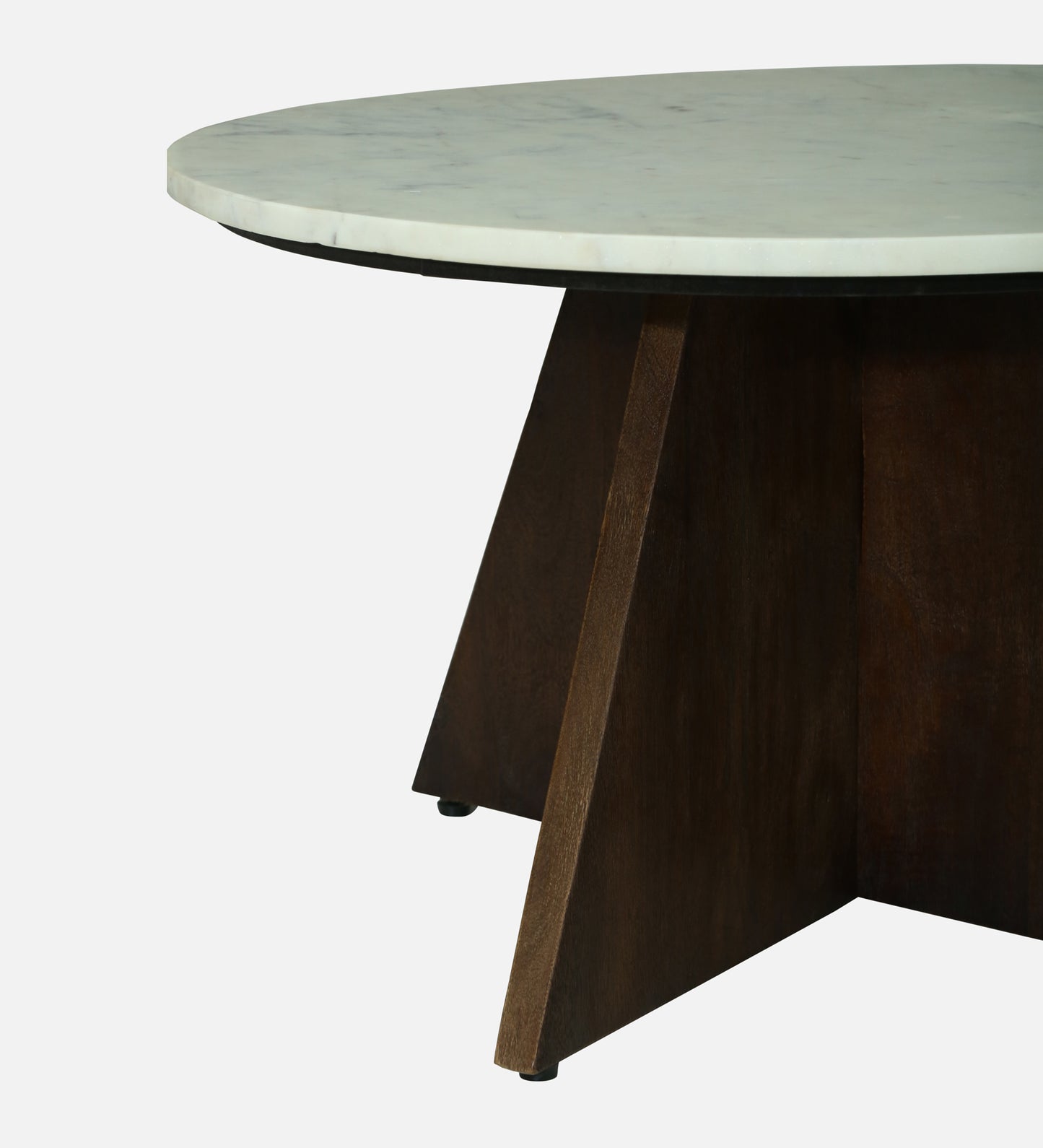 Round White Marble Coffee Table with Sculptural Dark Wood Pedestal Base - alternate view 3