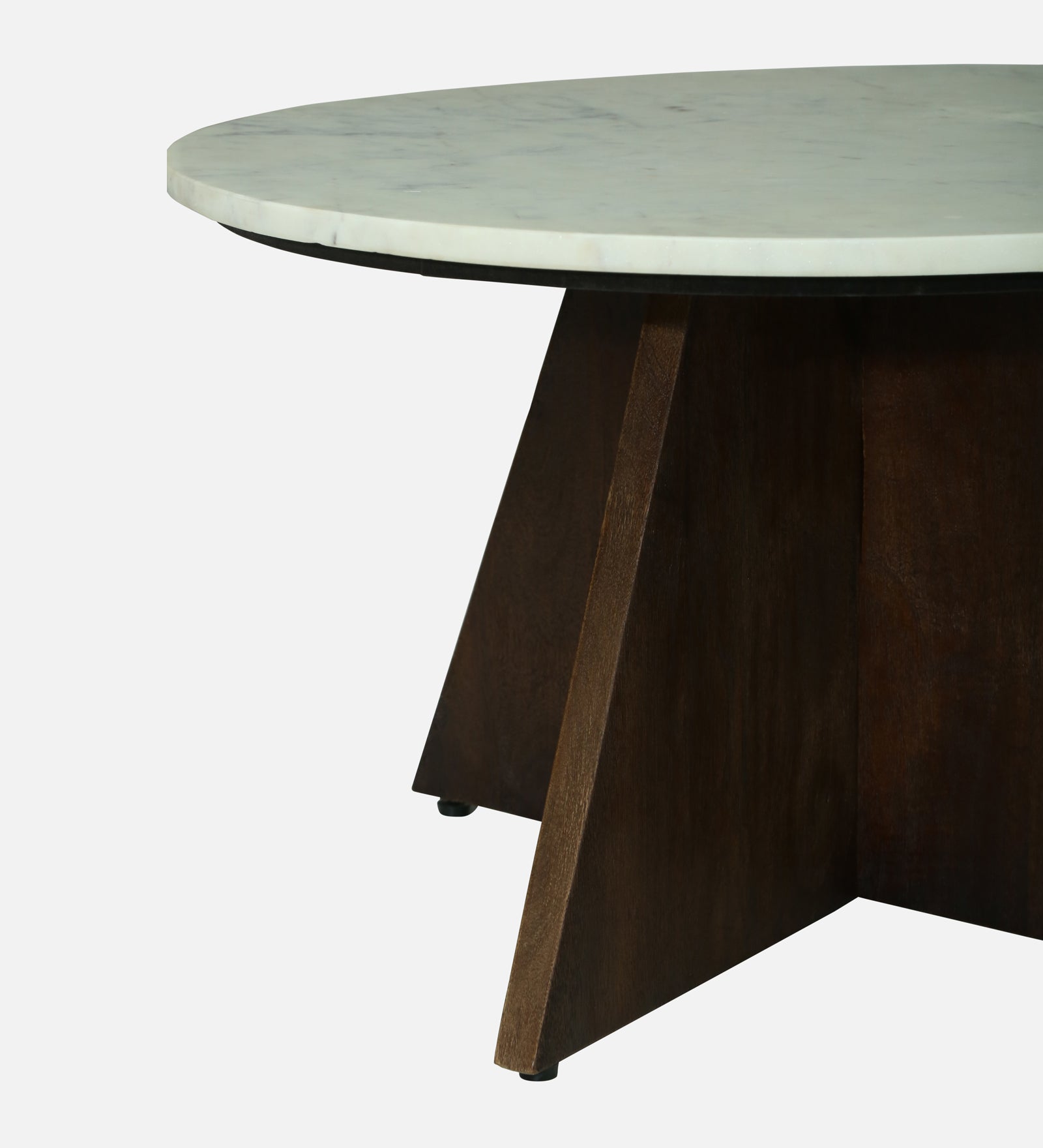 Round White Marble Coffee Table with Sculptural Dark Wood Pedestal Base - alternate view 3