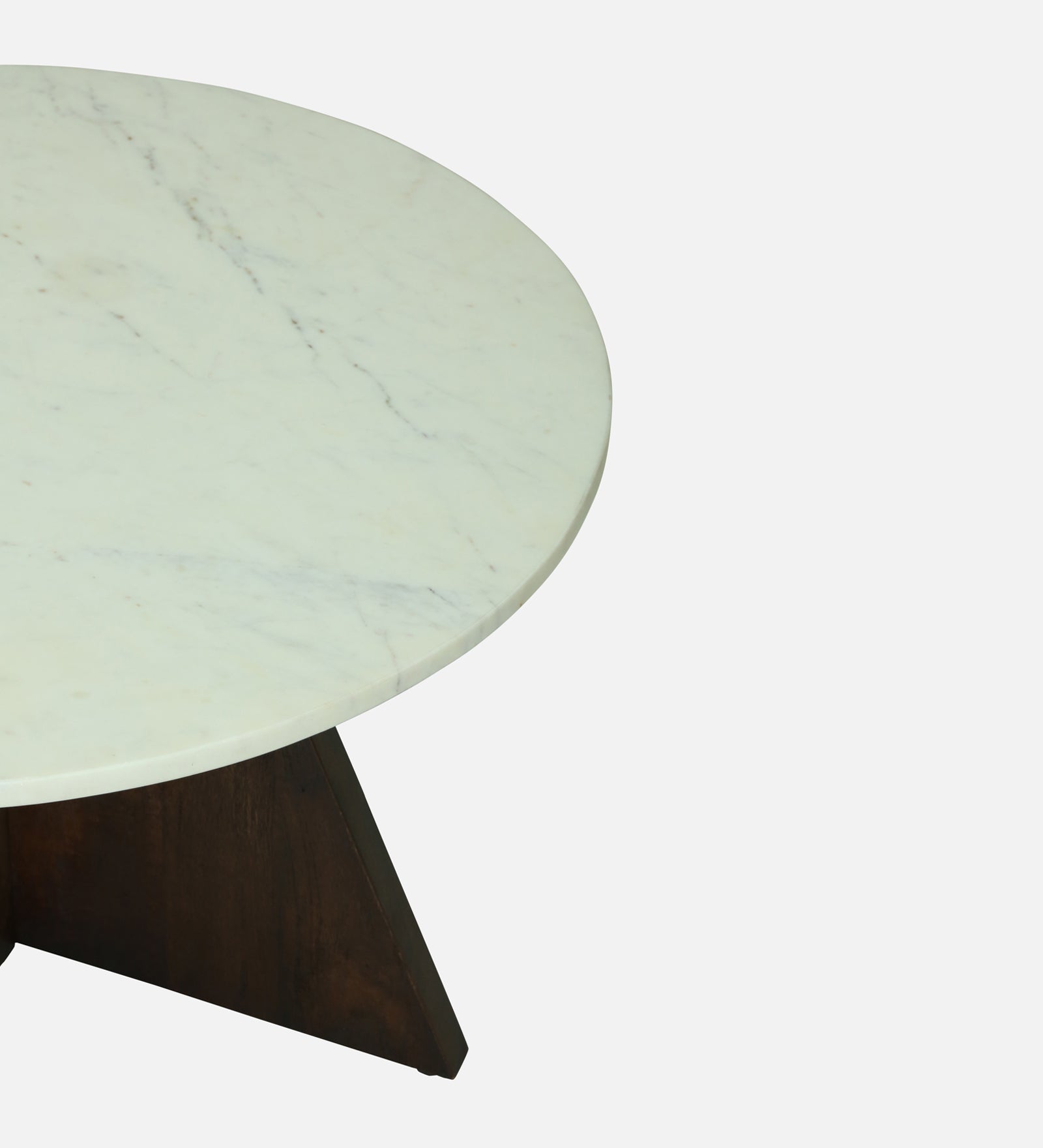 Round White Marble Coffee Table with Sculptural Dark Wood Pedestal Base - alternate view 4