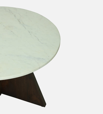 Round White Marble Side Table with Sculptural Dark Wood Pedestal Base - alternate view 3