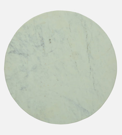 Round White Marble Side Table with Sculptural Dark Wood Pedestal Base - alternate view 4