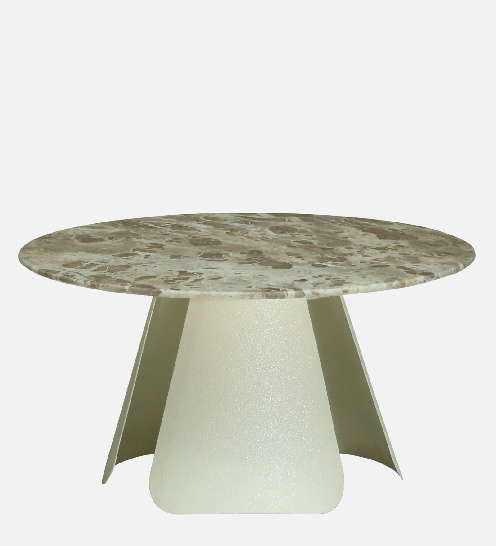 Round Beige Marble Coffee Table with Textured Ivory Pedestal Base - alternate view 2