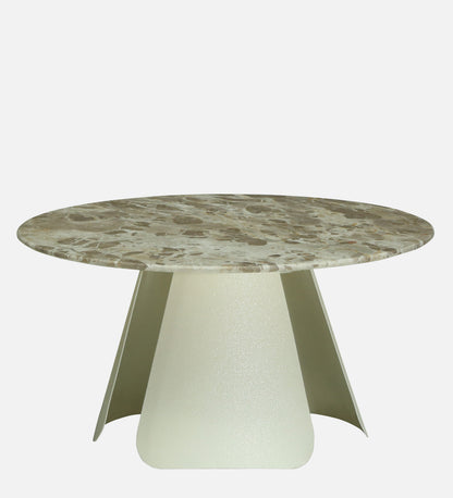 Round Beige Marble Coffee Table with Textured Ivory Pedestal Base - alternate view 2