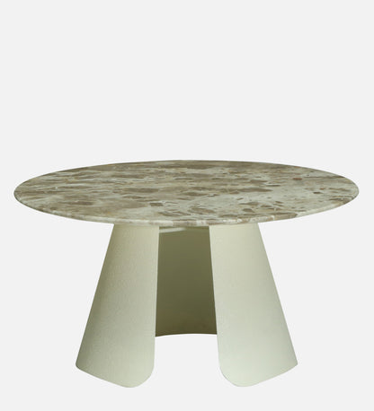 Round Beige Marble Coffee Table with Textured Ivory Pedestal Base - alternate view 4