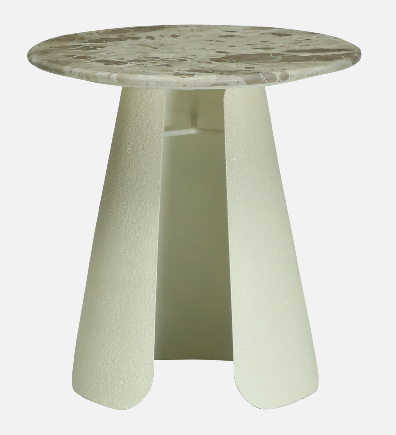 Round Beige Marble Side Table with Textured Ivory Pedestal Base - alternate view 2