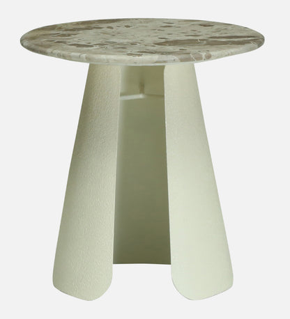 Round Beige Marble Side Table with Textured Ivory Pedestal Base - alternate view 2