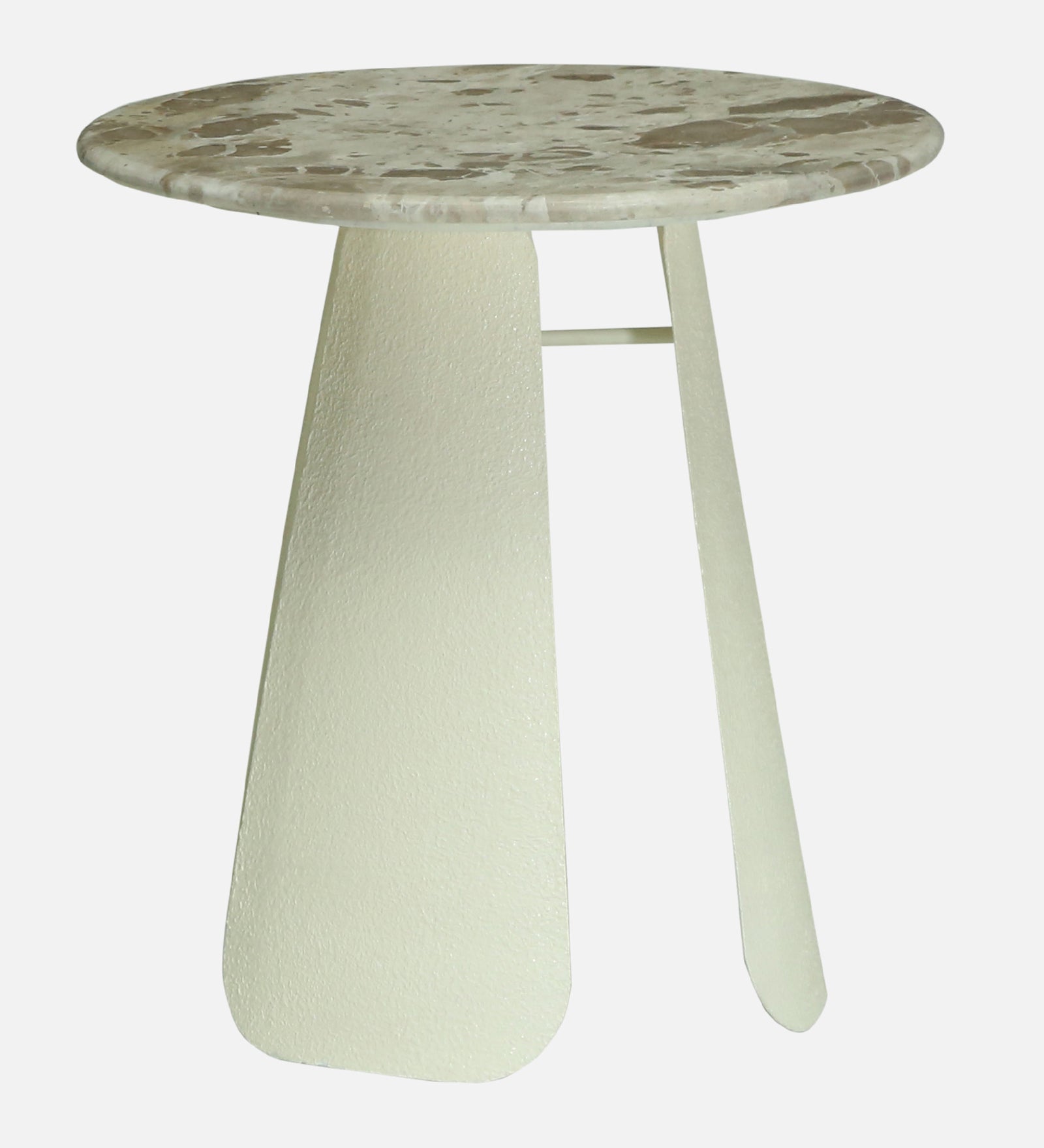 Round Beige Marble Side Table with Textured Ivory Pedestal Base - alternate view 3