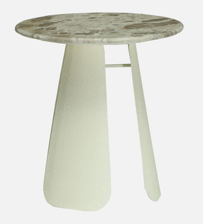 Round Beige Marble Side Table with Textured Ivory Pedestal Base - alternate view 3