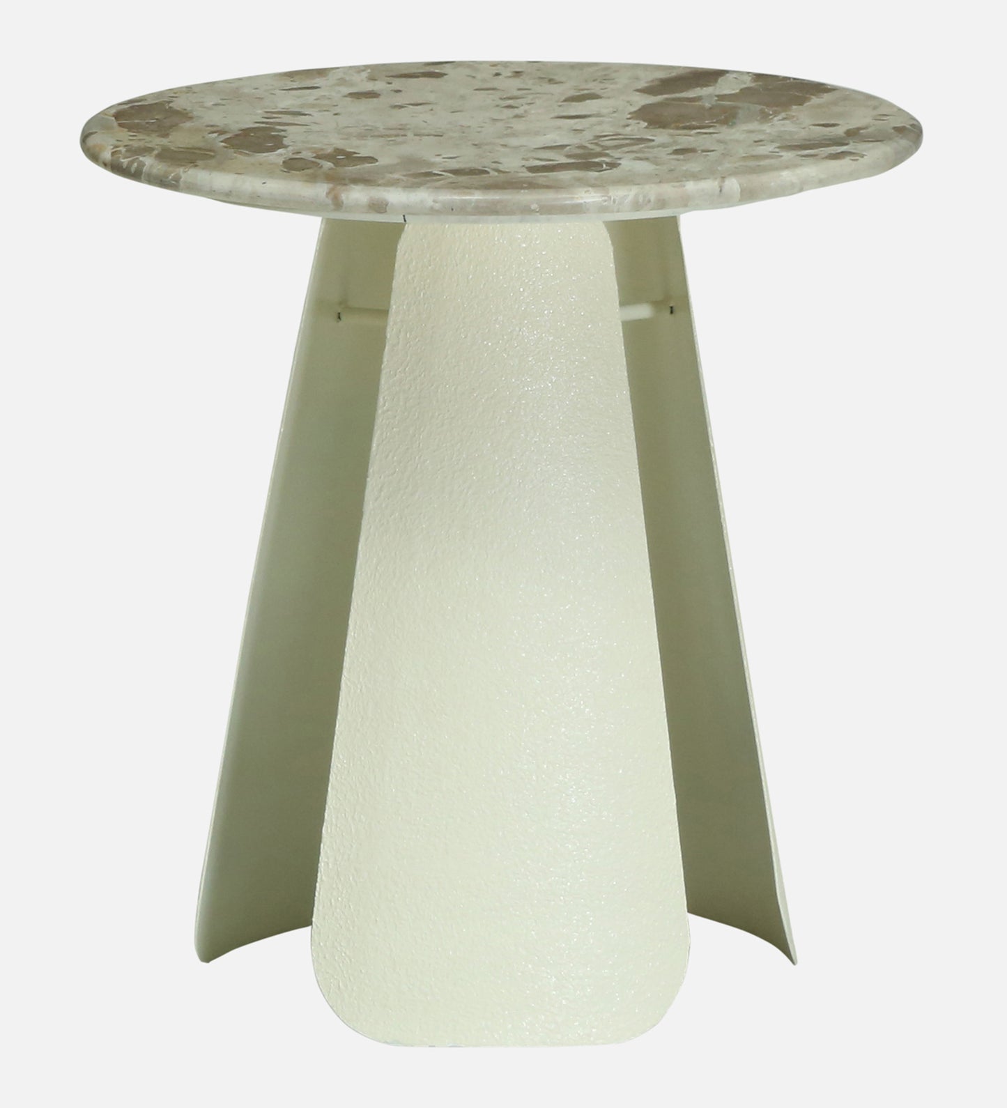Round Beige Marble Side Table with Textured Ivory Pedestal Base - alternate view 4