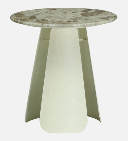 Round Beige Marble Side Table with Textured Ivory Pedestal Base - alternate view 4