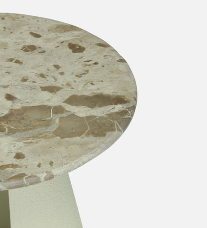 Round Beige Marble Side Table with Textured Ivory Pedestal Base - alternate view 5