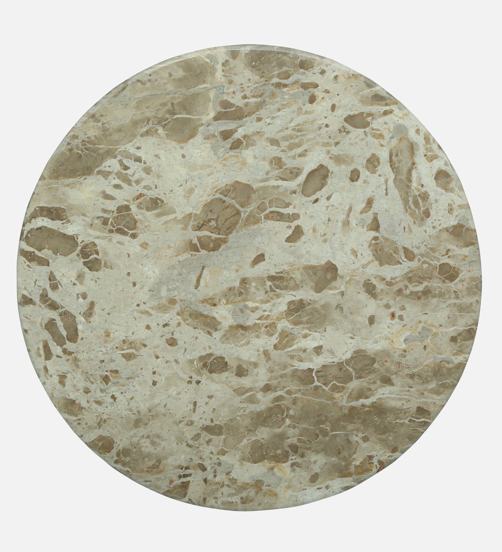 Round Beige Marble Side Table with Textured Ivory Pedestal Base