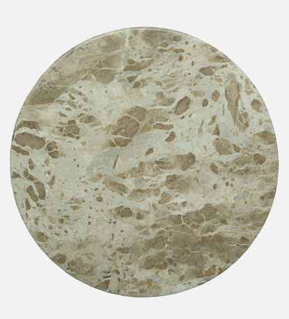 Round Beige Marble Coffee Table with Scalloped Mango Wood Pedestal Base - alternate view 4