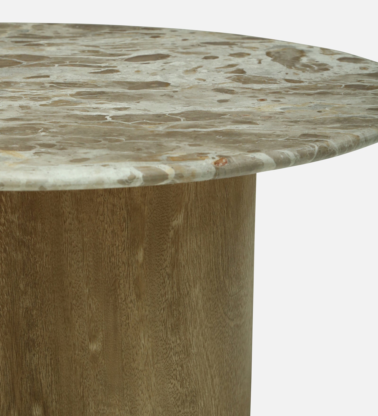Round Beige Marble Side Table with Scalloped Mango Wood Pedestal Base - alternate view 4