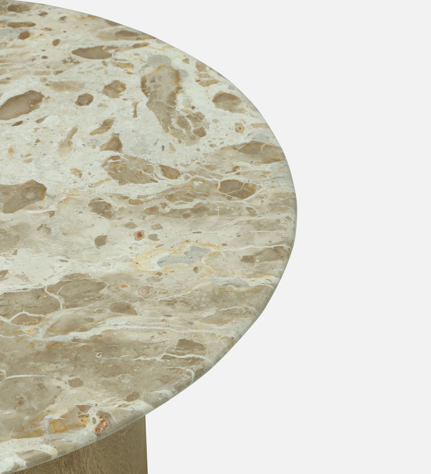 Round Beige Marble Coffee Table with Scalloped Mango Wood Pedestal Base - alternate view 5