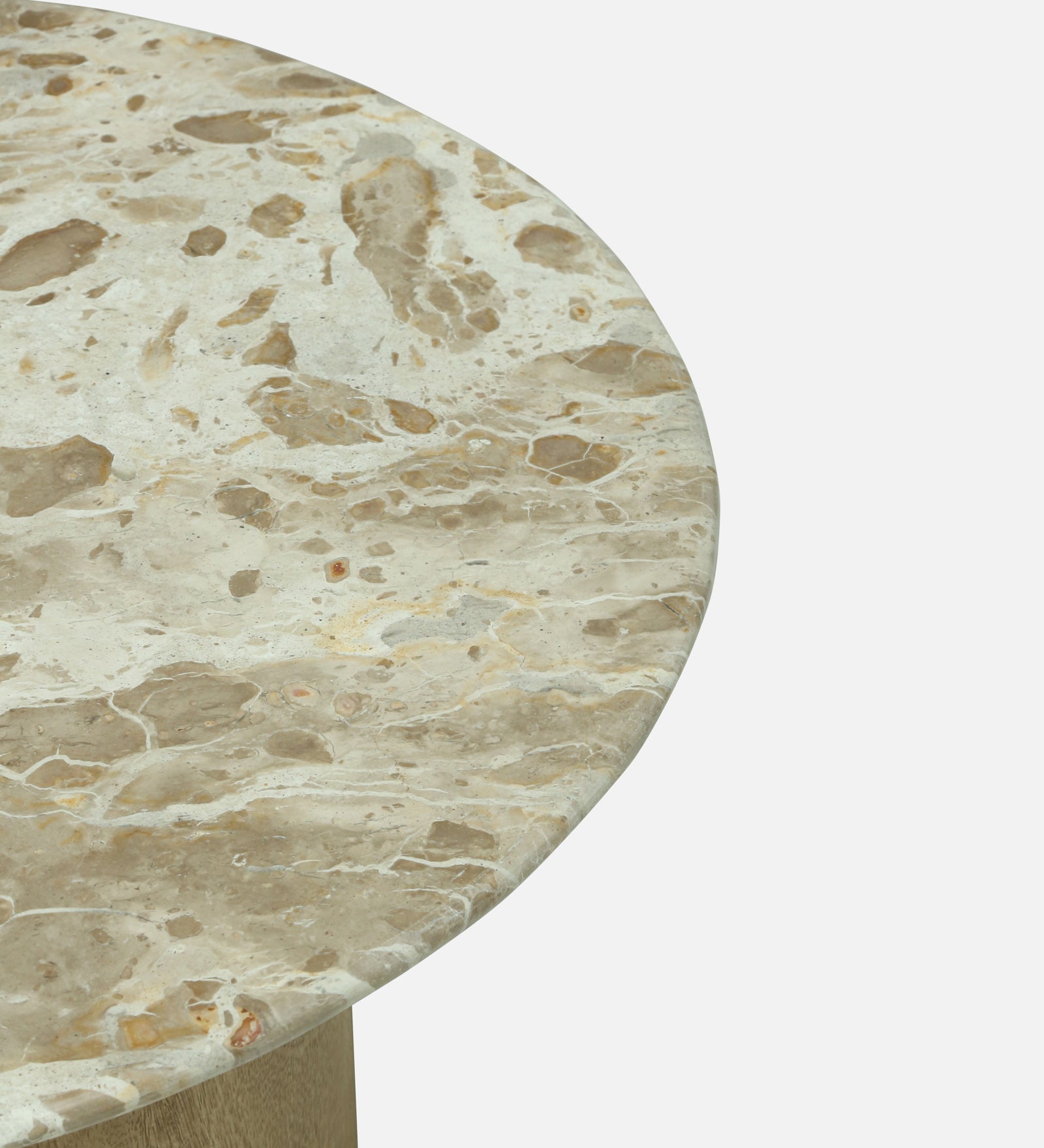 Round Beige Marble Coffee Table with Scalloped Mango Wood Pedestal Base - alternate view 5