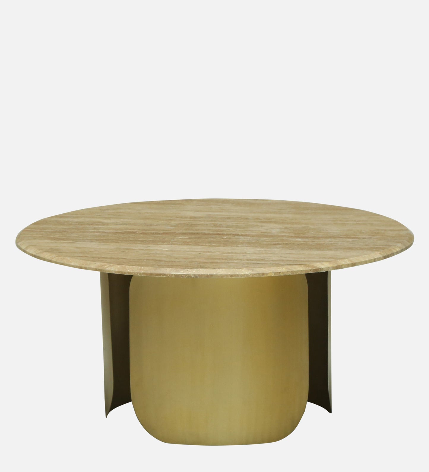 Round Travertine Coffee Table with Metallic Gold Pedestal Base - alternate view 4