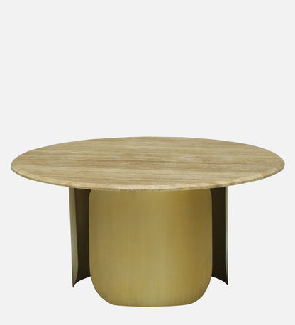 Round Travertine Coffee Table with Metallic Gold Pedestal Base - alternate view 4