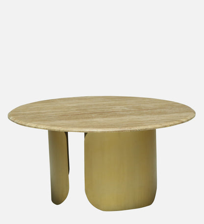 Round Travertine Coffee Table with Metallic Gold Pedestal Base - alternate view 5
