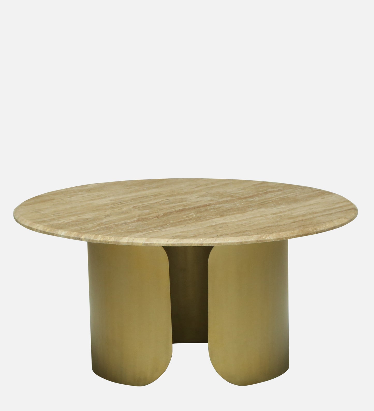 Round Travertine Coffee Table with Metallic Gold Pedestal Base - alternate view 6
