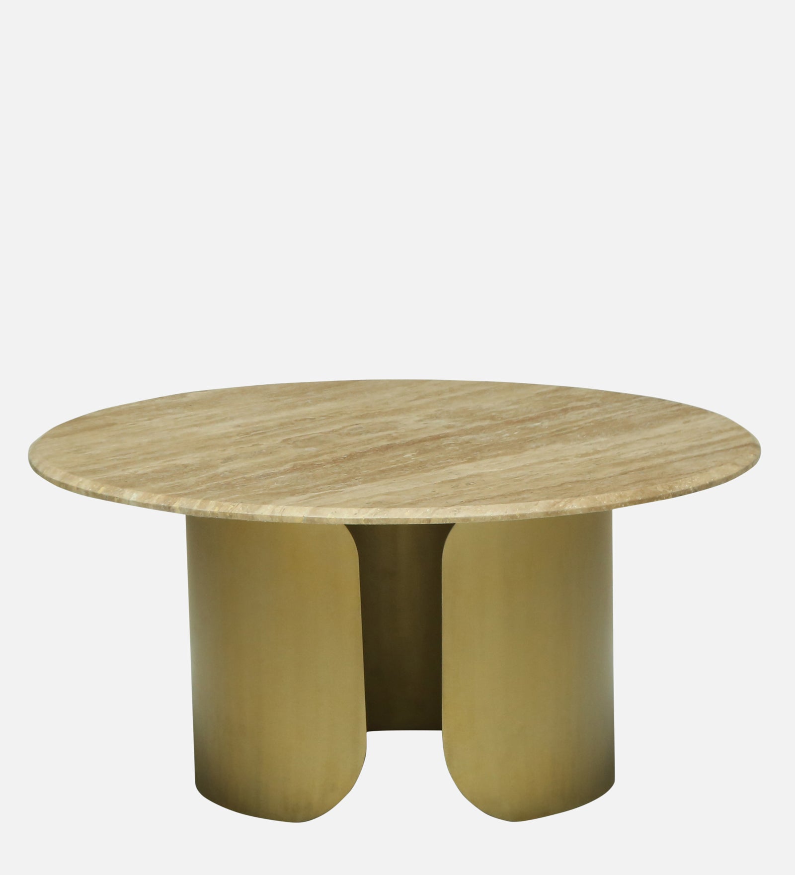 Round Travertine Coffee Table with Metallic Gold Pedestal Base - alternate view 6