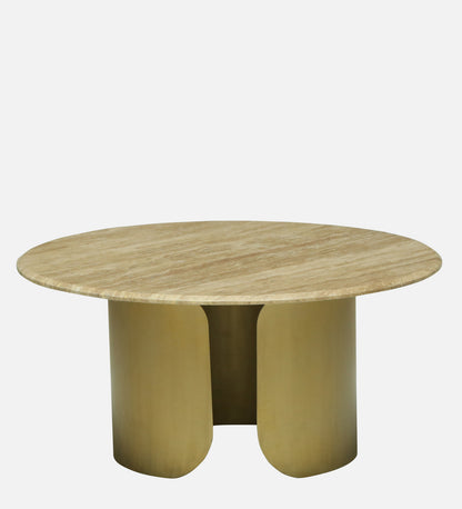 Round Travertine Coffee Table with Metallic Gold Pedestal Base - alternate view 6