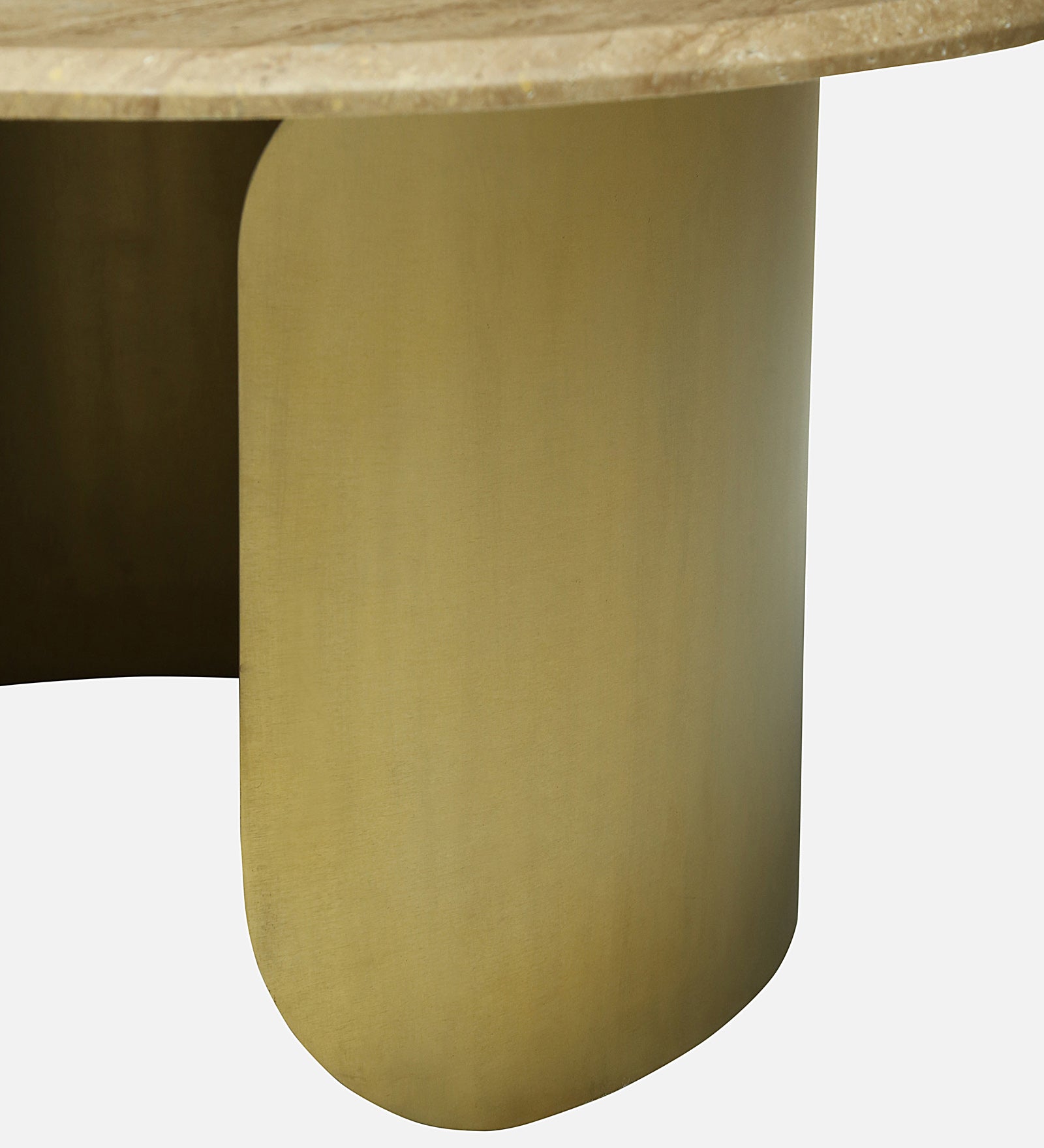 Round Travertine Coffee Table with Metallic Gold Pedestal Base