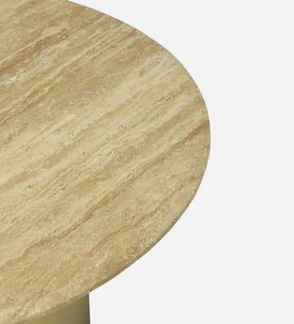 Round Travertine Coffee Table with Metallic Gold Pedestal Base - alternate view 2