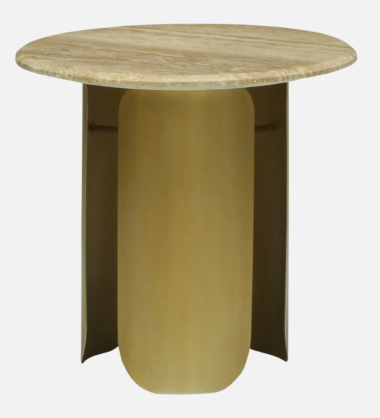 Round Travertine Side Table with Metallic Gold Pedestal Base - alternate view 3