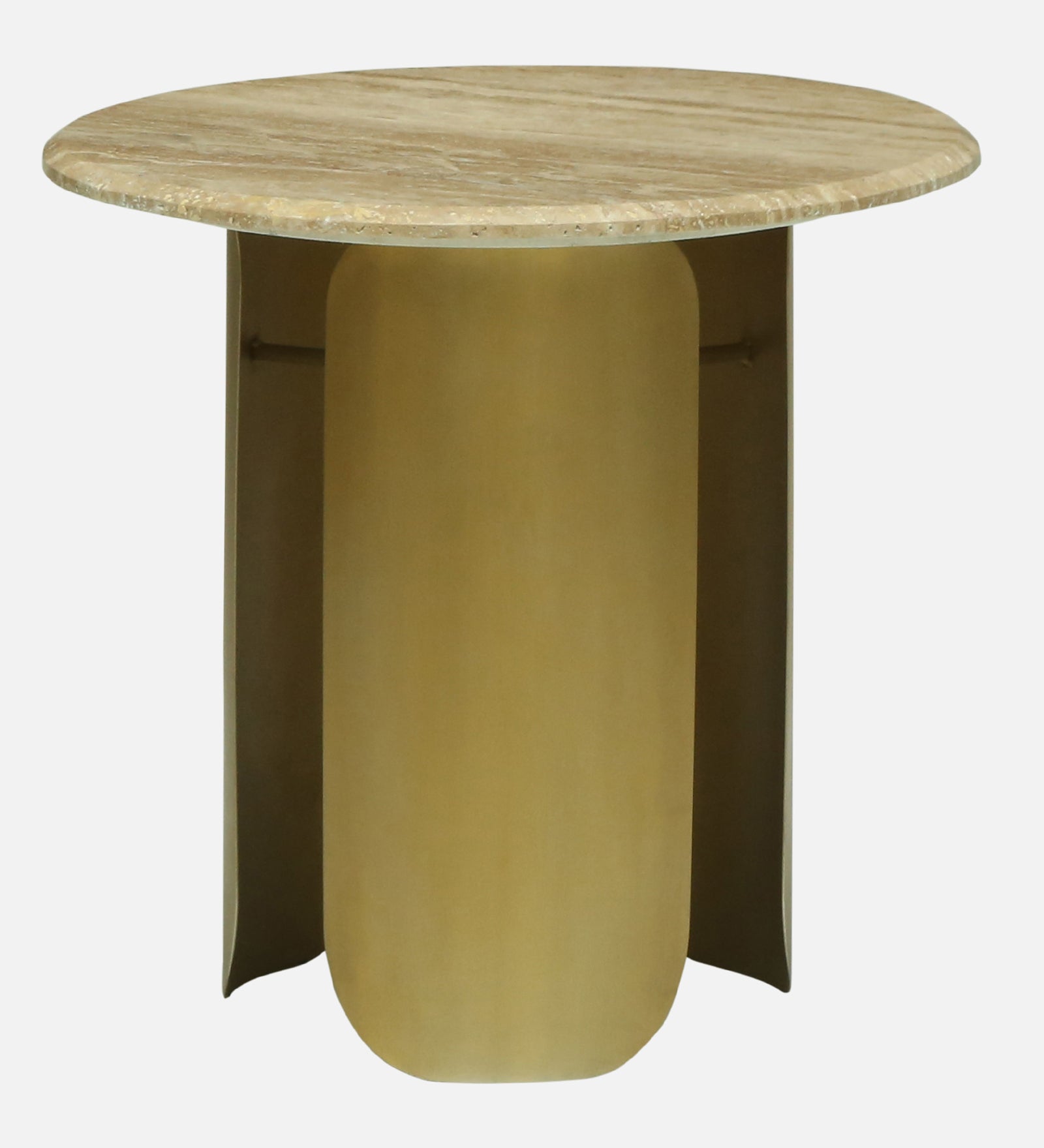Round Travertine Side Table with Metallic Gold Pedestal Base - alternate view 3