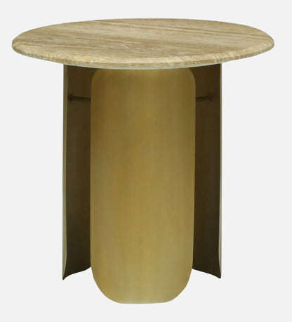 Round Travertine Side Table with Metallic Gold Pedestal Base - alternate view 3
