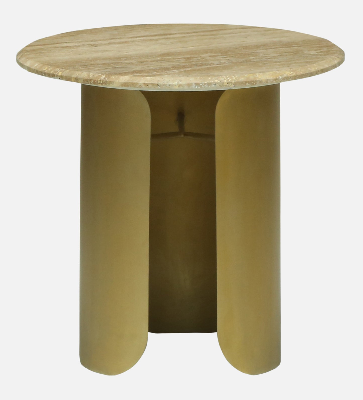 Round Travertine Side Table with Metallic Gold Pedestal Base - alternate view 4