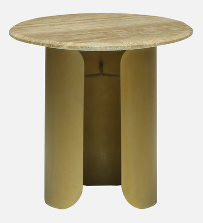 Round Travertine Side Table with Metallic Gold Pedestal Base - alternate view 4