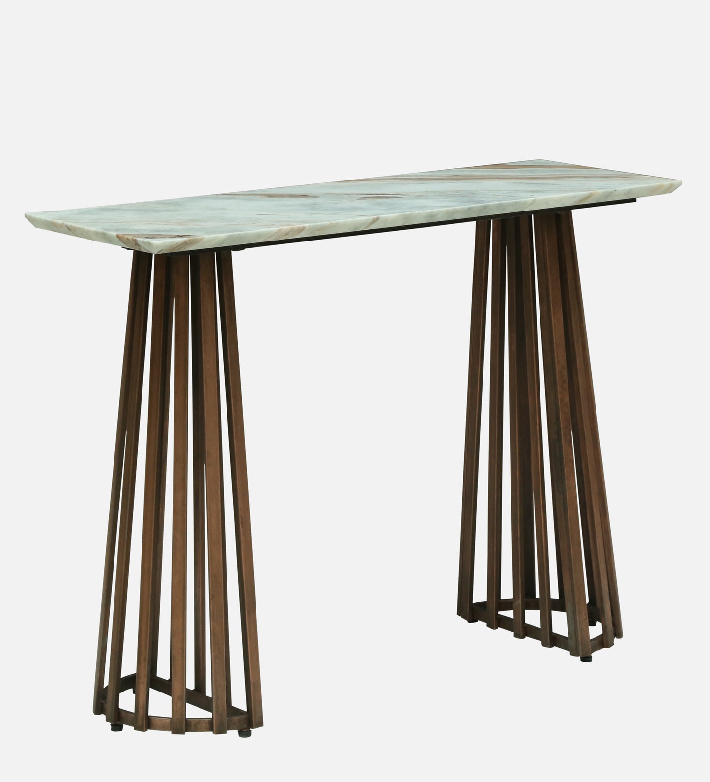Console Table with Light Marble Top and Dual Slatted Dark Wood Legs - alternate view 3