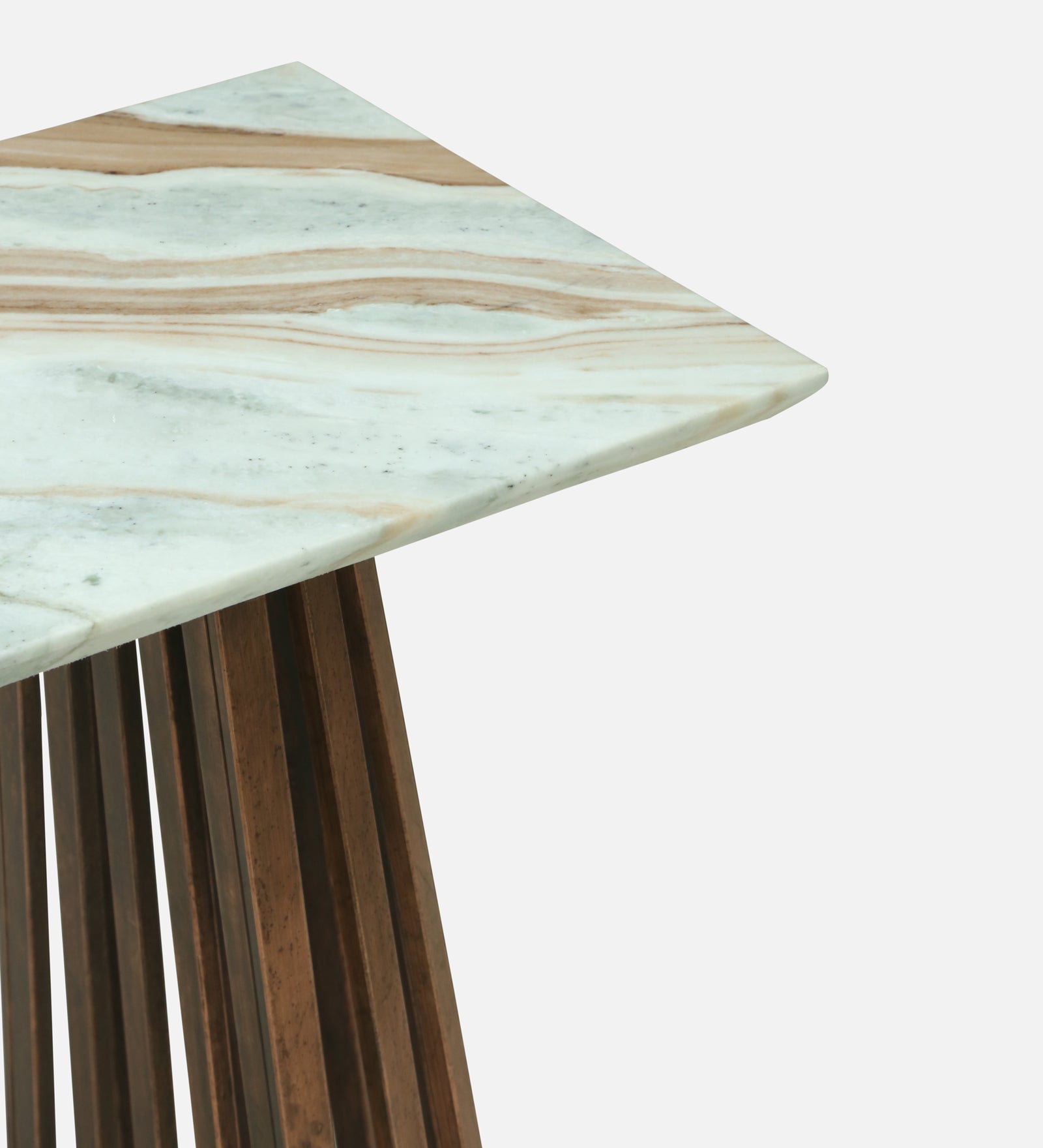 Console Table with Light Marble Top and Dual Slatted Dark Wood Legs - alternate view 4