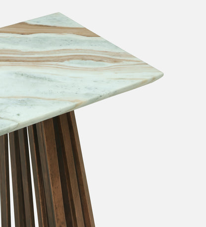 Console Table with Light Marble Top and Dual Slatted Dark Wood Legs - alternate view 4
