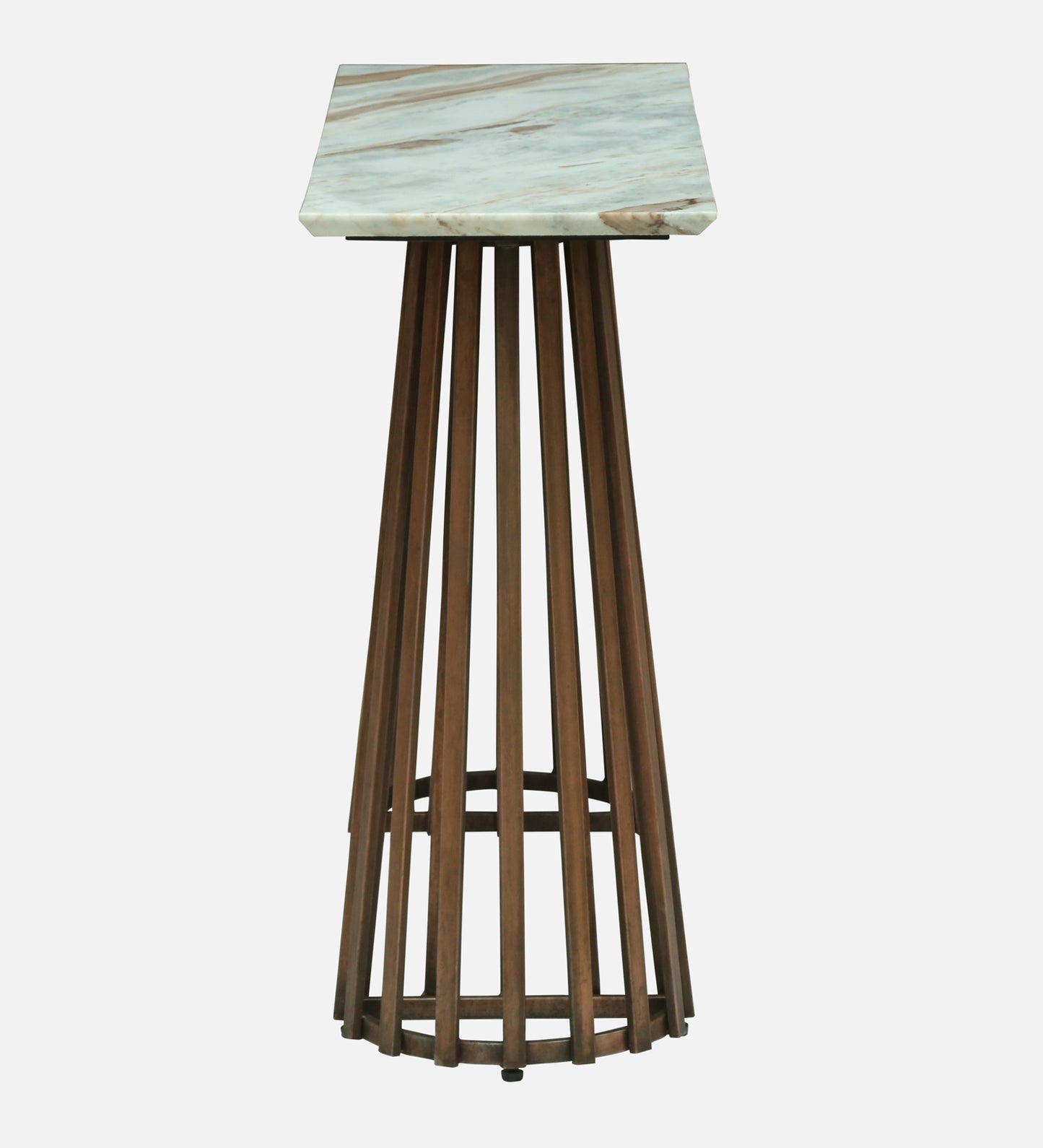 Console Table with Light Marble Top and Dual Slatted Dark Wood Legs - alternate view 6