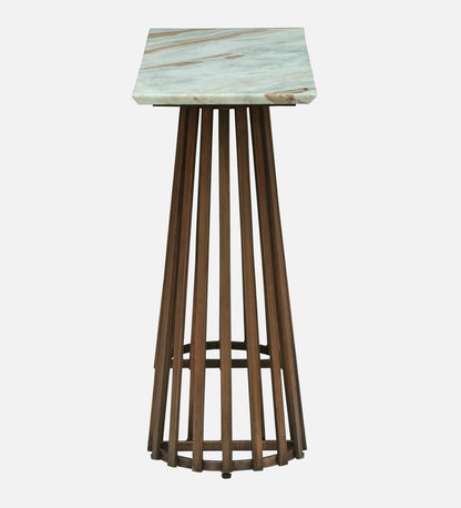 Console Table with Light Marble Top and Dual Slatted Dark Wood Legs - alternate view 6